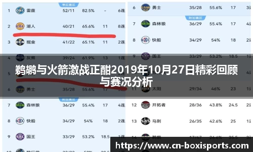 鹈鹕与火箭激战正酣2019年10月27日精彩回顾与赛况分析